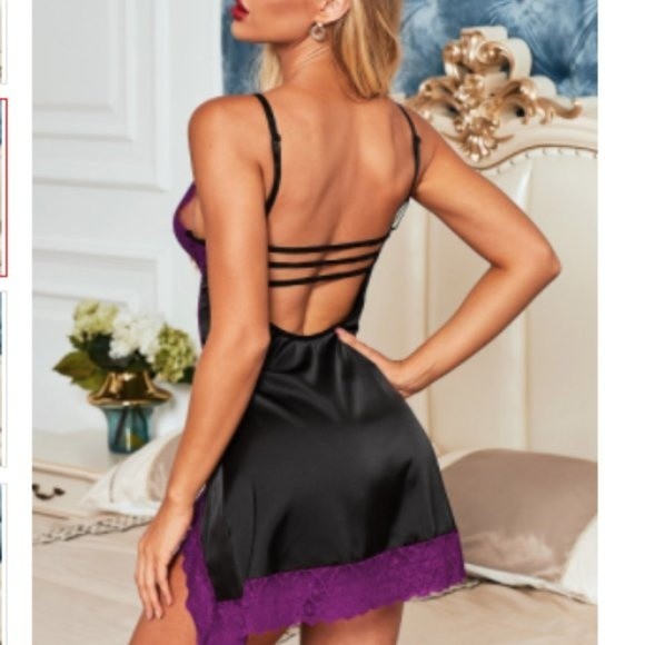 Purple Lace Spice Satin Babydoll with Slit - Picture 2 of 8